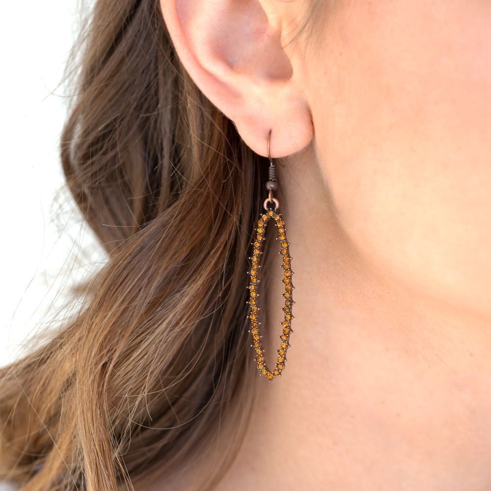 Copper rhinestones in deep oval pattern earrings